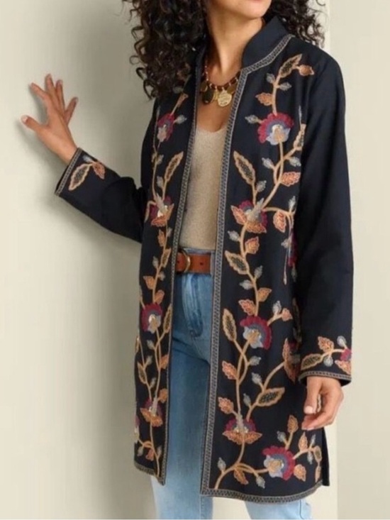 Soft Surroundings Jackets & Blazers - Soft Surroundings Womn S Black Boho Floral Embroidered Beaded Alamosa Jacket NWT